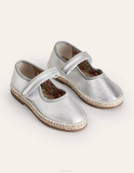 Boden chaussure argent métallique filles espadrilles à bordure en toile LB2X826