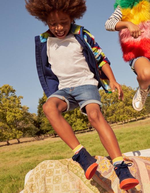 Boden chaussure bleu marine filles baskets montantes en toile contrastée LB2X831