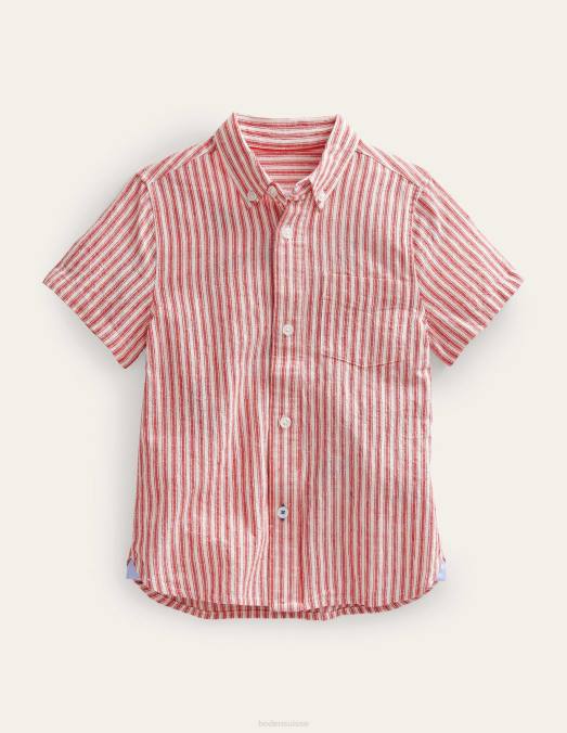 Boden vêtements bande rouge filles chemise à coutil fraise LB2X3028