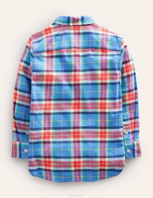 Boden vêtements carreaux bleu/orange filles chemise décontractée en sergé LB2X3169