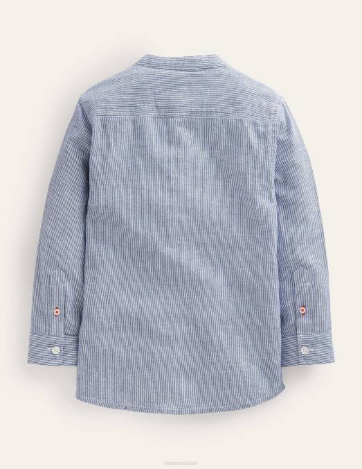 Boden vêtements coutil bleu filles chemise grand-père à motif LB2X3254