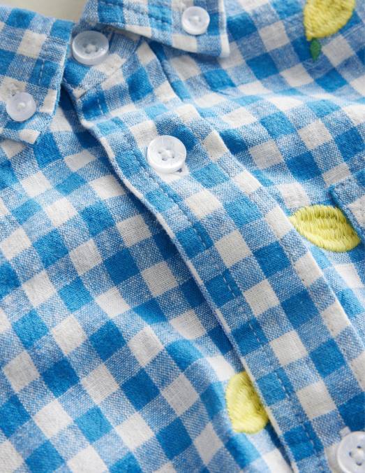 Boden vêtements imprimé citron à carreaux bleus filles chemise vichy citron LB2X3016