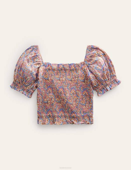 Boden vêtements cachemire lupin et pêche filles blouse froncée d'ensemble LB2X2884