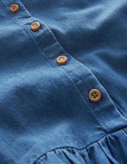 Boden vêtements chambray bleu filles blouse en chambray à manches volantées LB2X3056