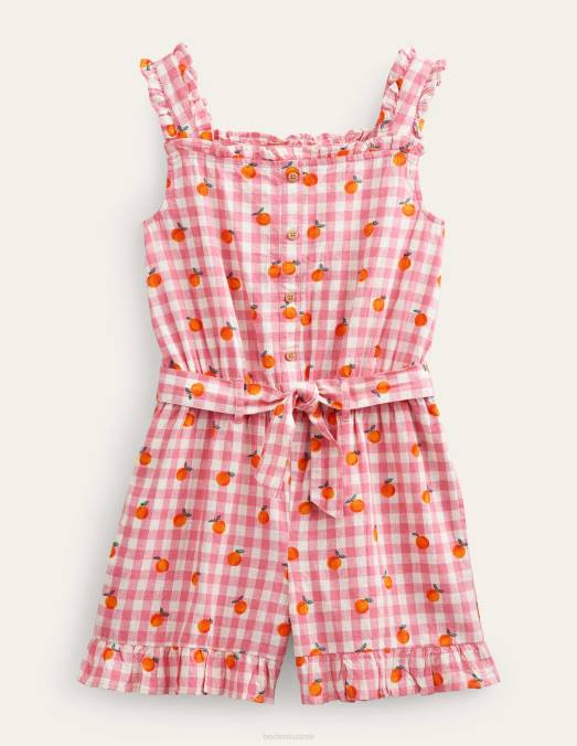 Boden vêtements azalée et vichy ivoire filles combishort à volants en lin et coton LB2X2787