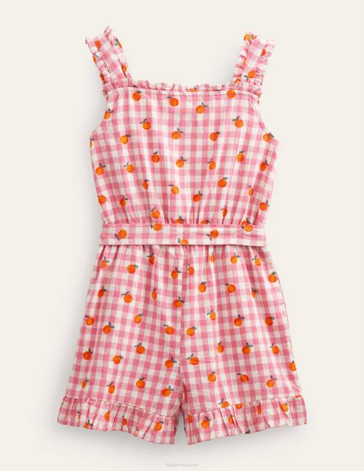 Boden vêtements azalée et vichy ivoire filles combishort à volants en lin et coton LB2X2787