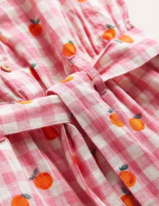 Boden vêtements azalée et vichy ivoire filles combishort à volants en lin et coton LB2X2787