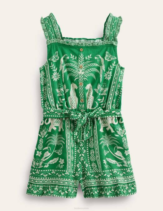 Boden vêtements riche goa émeraude filles combishort à volants en lin et coton LB2X2754