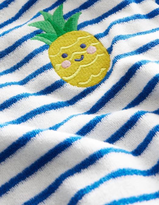 Boden vêtements Ananas bleu cabana/ivoire filles haut en éponge brodé LB2X2992