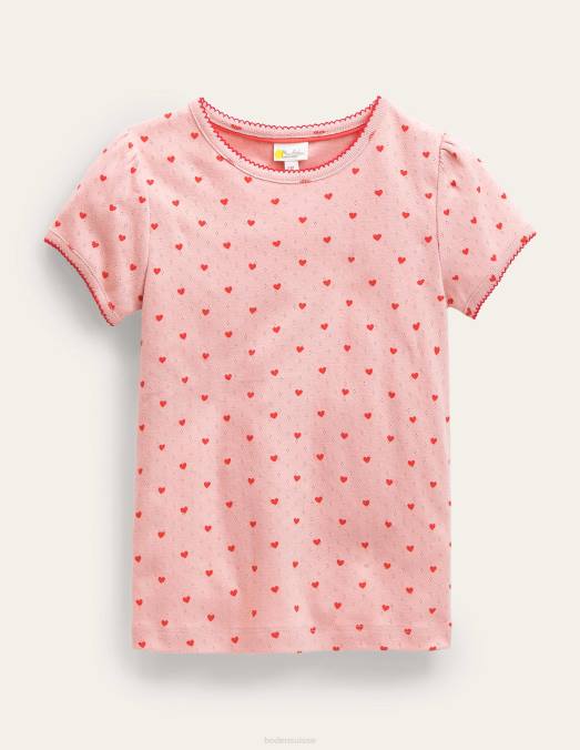 Boden vêtements Boto petits coeurs roses filles haut à manches courtes en pointelle LB2X759
