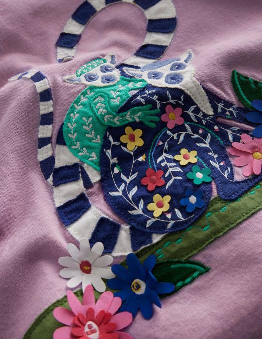 Boden vêtements Lémurien lavande douce filles t-shirt à appliqué LB2X757