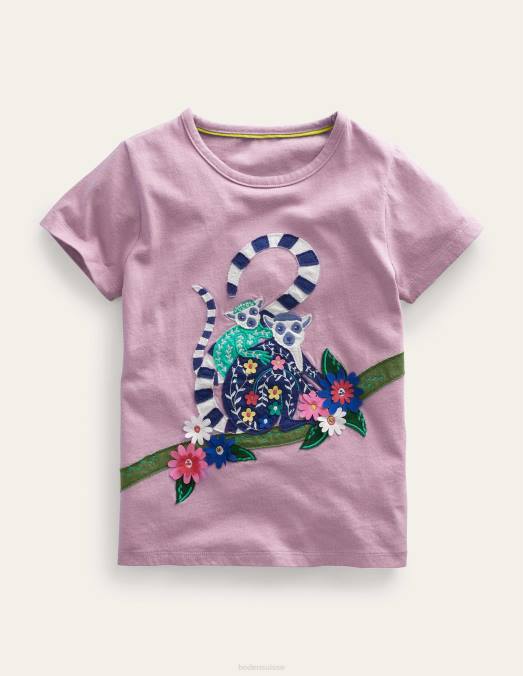 Boden vêtements Lémurien lavande douce filles t-shirt à appliqué LB2X757