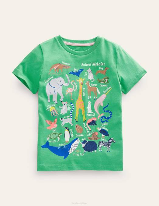 Boden vêtements alphabet animal vert aloès filles t-shirt d'éducation animale LB2X3128