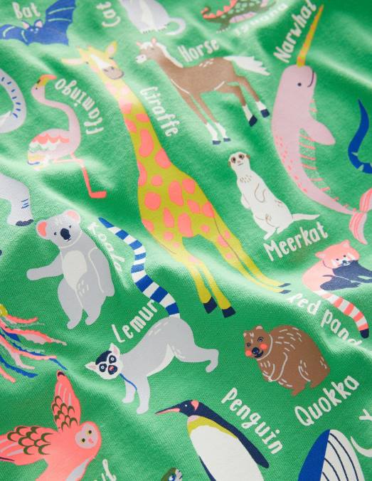 Boden vêtements alphabet animal vert aloès filles t-shirt d'éducation animale LB2X3128
