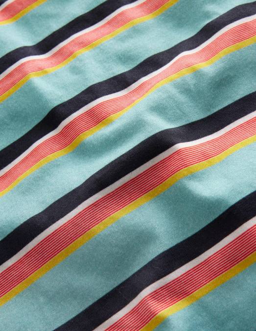 Boden vêtements aqua mer bleu/multi filles t-shirt à rayures rétro LB2X3030