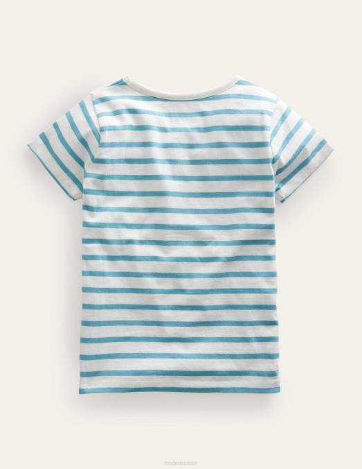 Boden vêtements aqua mer/ivoire filles t-shirt à appliqué LB2X3034