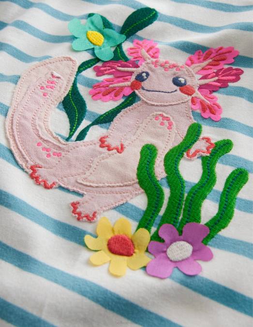 Boden vêtements aqua mer/ivoire filles t-shirt à appliqué LB2X3034