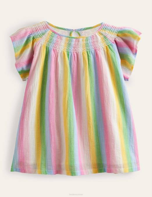 Boden vêtements bande dégradée arc-en-ciel filles haut smocké tissé LB2X2921