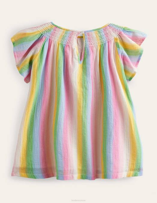 Boden vêtements bande dégradée arc-en-ciel filles haut smocké tissé LB2X2921
