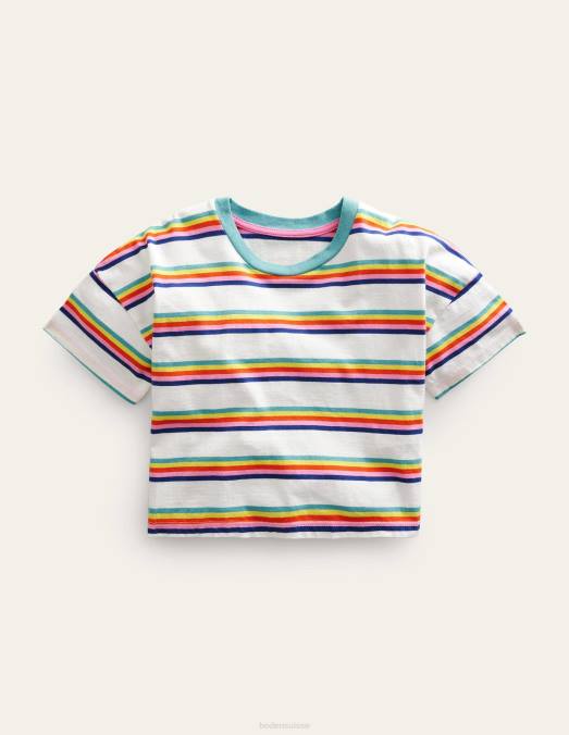 Boden vêtements bande espacée arc-en-ciel filles t-shirt court décontracté LB2X2878