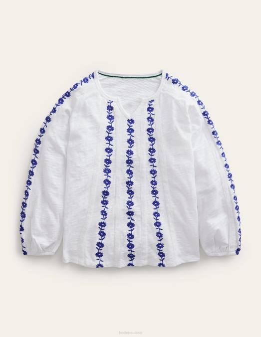 Boden vêtements blanc filles haut en jersey brodé LB2X2963