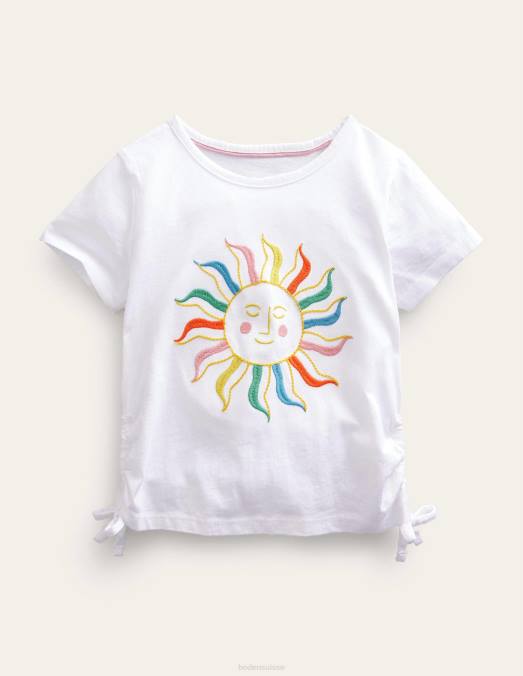 Boden vêtements blanc soleil filles t-shirt froncé LB2X2987