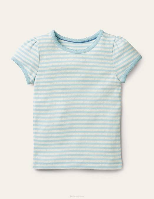 Boden vêtements bleu céleste clair/ivoire filles haut à manches courtes en pointelle LB2X766