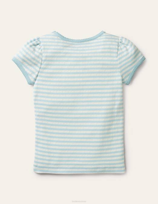 Boden vêtements bleu céleste clair/ivoire filles haut à manches courtes en pointelle LB2X766