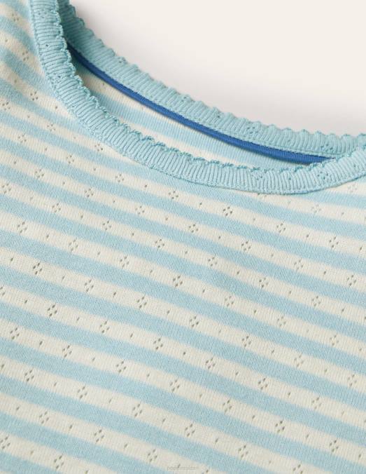 Boden vêtements bleu céleste clair/ivoire filles haut à manches courtes en pointelle LB2X766