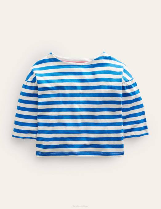 Boden vêtements bleu cabana/ivoire filles t-shirt à col bateau LB2X2967