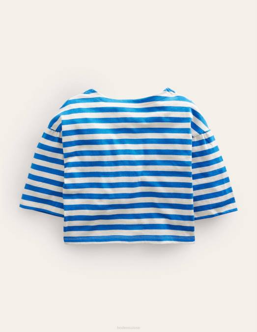 Boden vêtements bleu cabana/ivoire filles t-shirt à col bateau LB2X2967