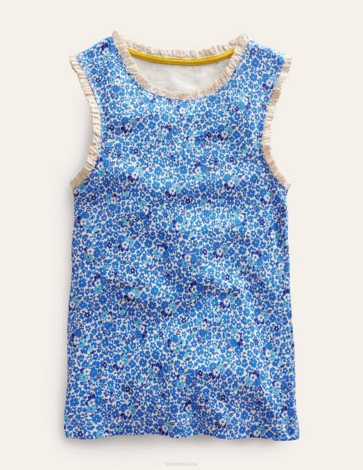 Boden vêtements bleu cabanon floral filles gilet en jersey LB2X3086