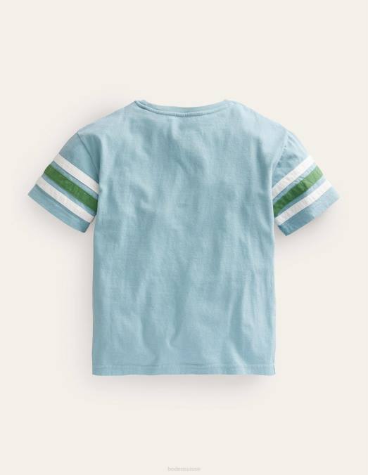 Boden vêtements bleu tourmaline filles t-shirt à rayures contrastées LB2X3049