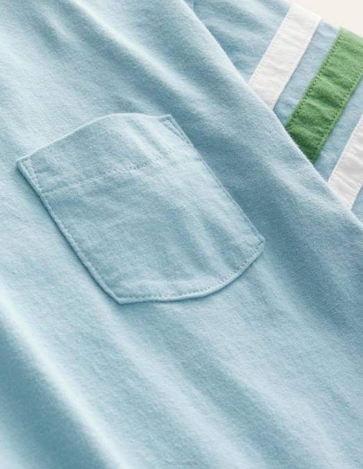 Boden vêtements bleu tourmaline filles t-shirt à rayures contrastées LB2X3049