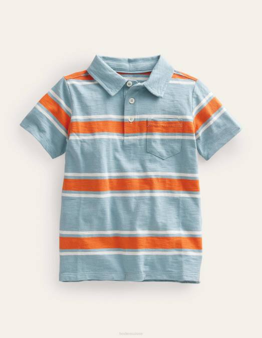 Boden vêtements bleu tourmaline/orange feu filles polo en jersey flammé à motif LB2X3167