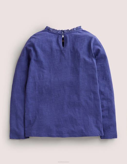Boden vêtements bleu tribord souple filles haut à manches longues et poche cœur LB2X2857