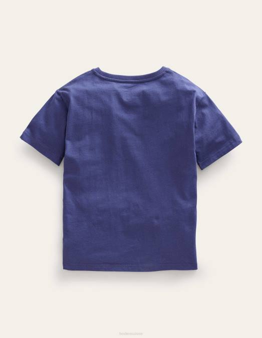 Boden vêtements bleu tribord souple filles mini t-shirt amusant à appliqués LB2X3020