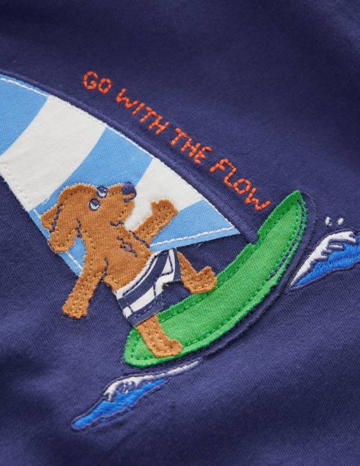 Boden vêtements bleu tribord souple filles mini t-shirt amusant à appliqués LB2X3020