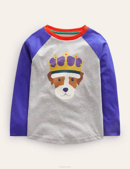 Boden vêtements bleuissement/gris chiné filles t-shirt du couronnement LB2X3098