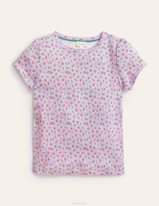 Boden vêtements brin floral vintage lilas filles haut à manches courtes en pointelle LB2X3093