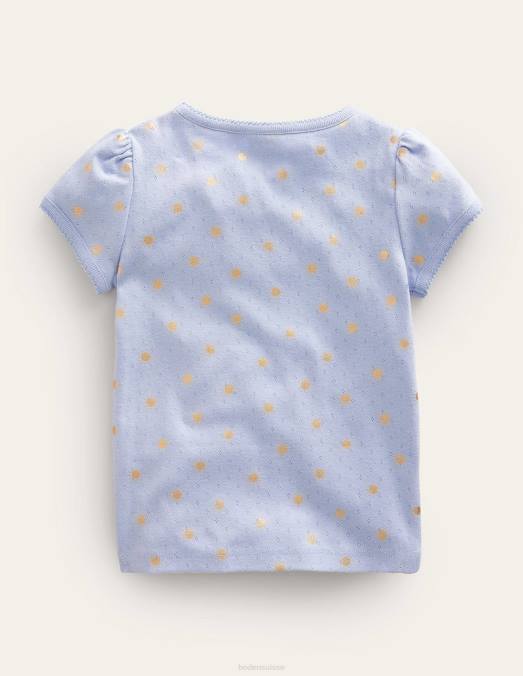 Boden vêtements brunnera bleu/or soleils filles haut à manches courtes en pointelle LB2X770