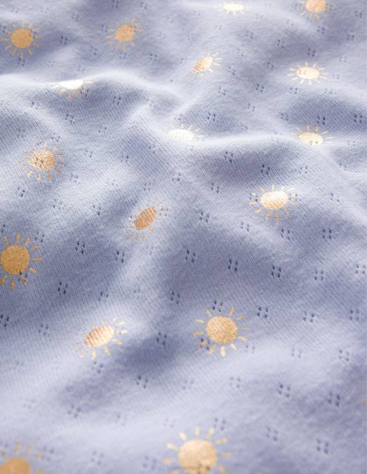 Boden vêtements brunnera bleu/or soleils filles haut à manches courtes en pointelle LB2X770
