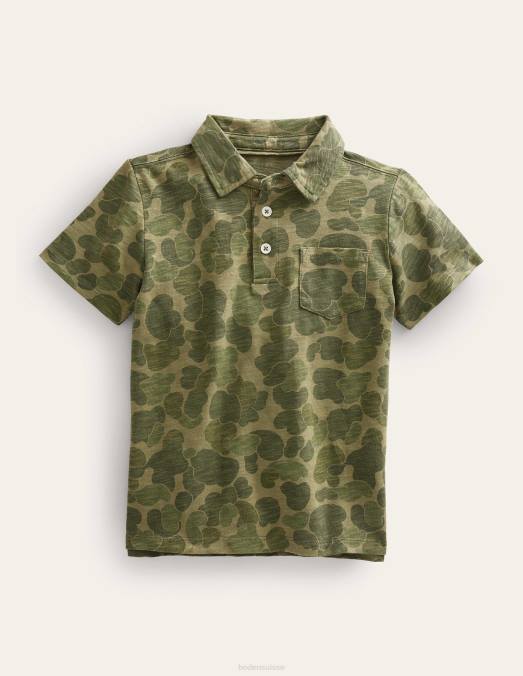 Boden vêtements camouflage vert filles polo en jersey flammé à motif LB2X3058
