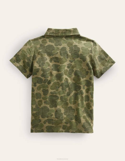 Boden vêtements camouflage vert filles polo en jersey flammé à motif LB2X3058