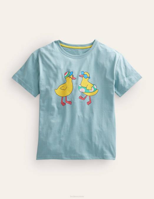 Boden vêtements canards bleu tourmaline filles t-shirt décontracté à logo imprimé LB2X3072