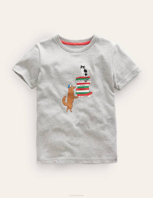 Boden vêtements chien gris chiné filles t-shirt nouveauté LB2X3211