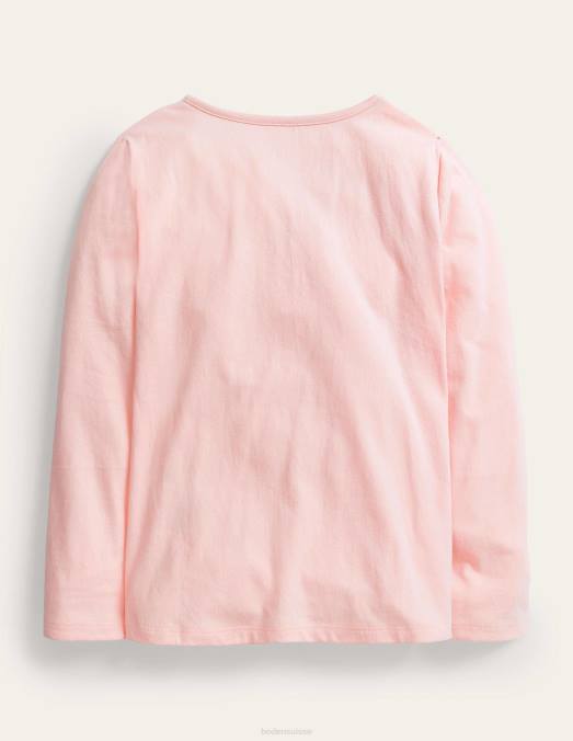 Boden vêtements cochon d'inde rose filles haut à manches longues avec appliqué LB2X3078