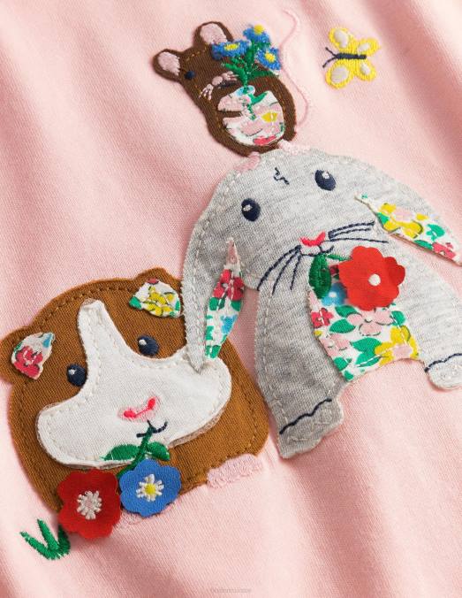 Boden vêtements cochon d'inde rose filles haut à manches longues avec appliqué LB2X3078
