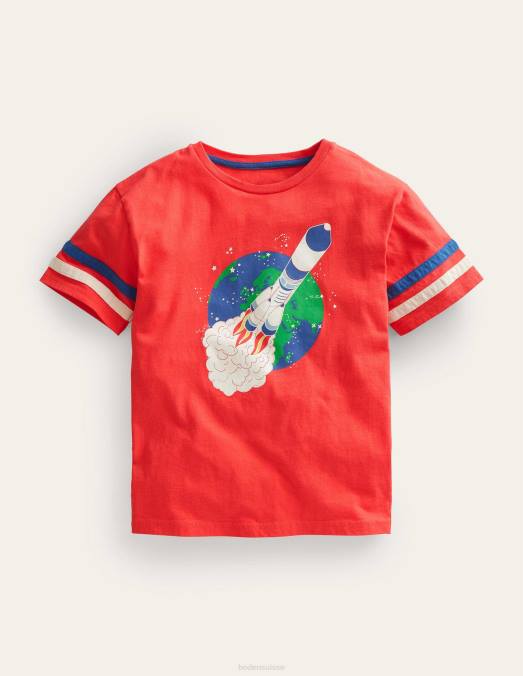 Boden vêtements confiture de fusée rouge filles t-shirt sportif décontracté LB2X3186