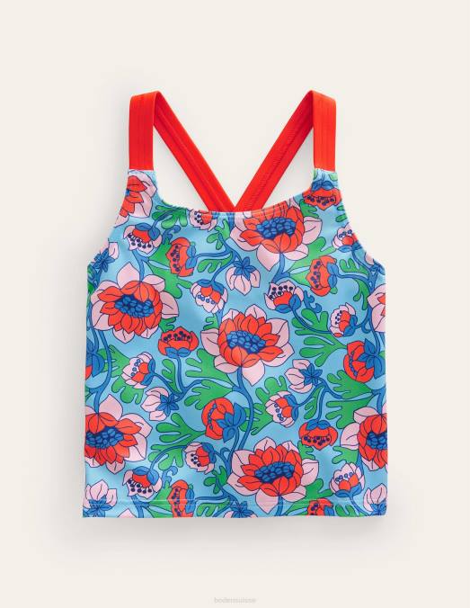 Boden vêtements coquelicot rouge le printemps floral filles haut tankini croisé dans le dos LB2X3143